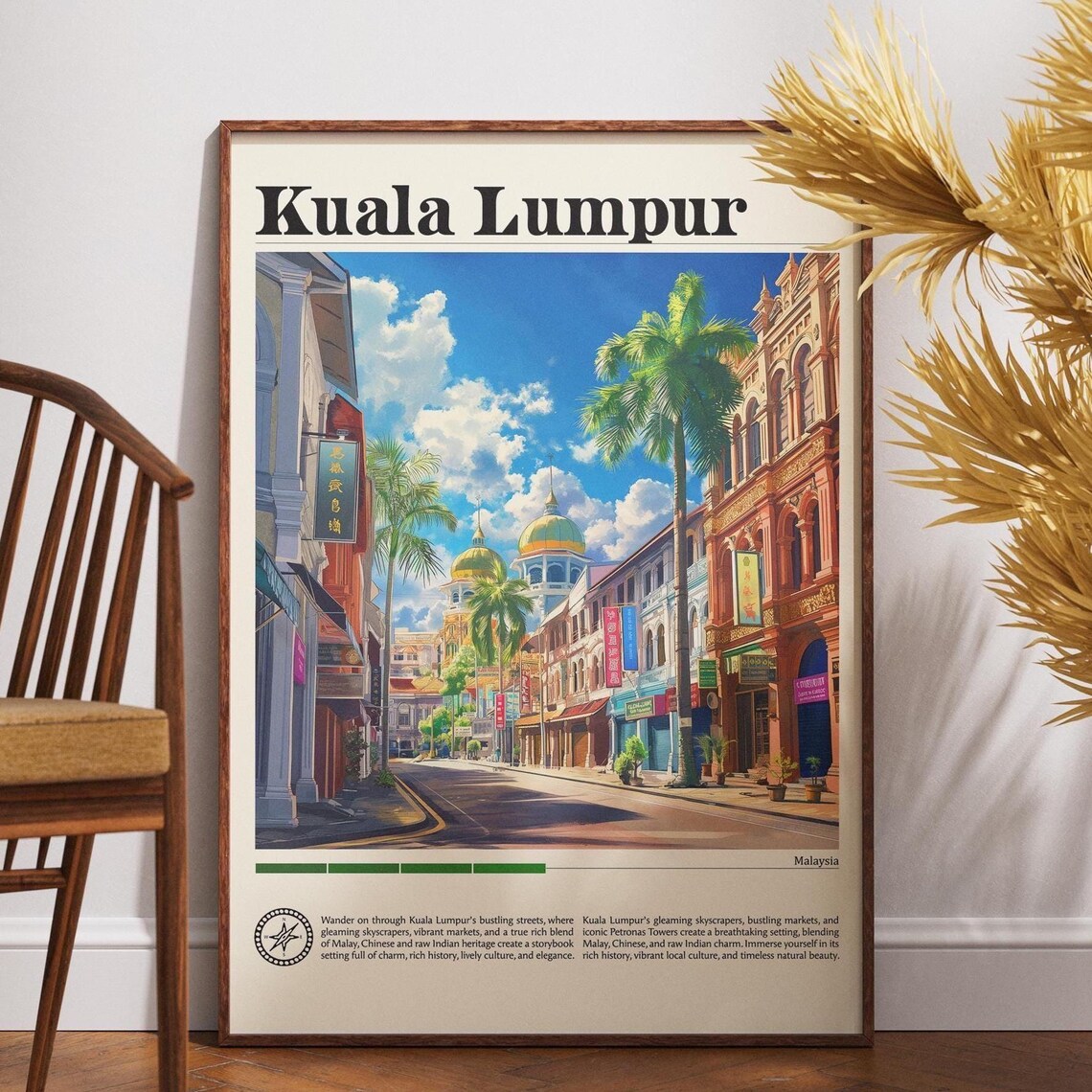 Kuala Lumpur Malaysia Chinatown Street Vintage Travel Poster