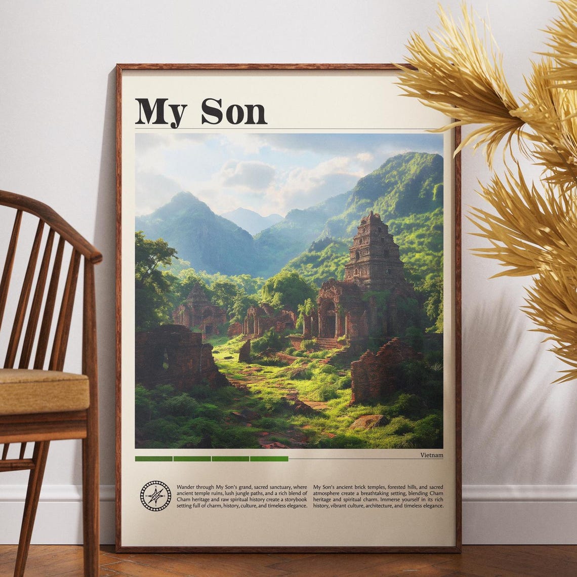 My Son Vietnam Ancient Cham Temple Ruins Jungle Vintage Travel Poster