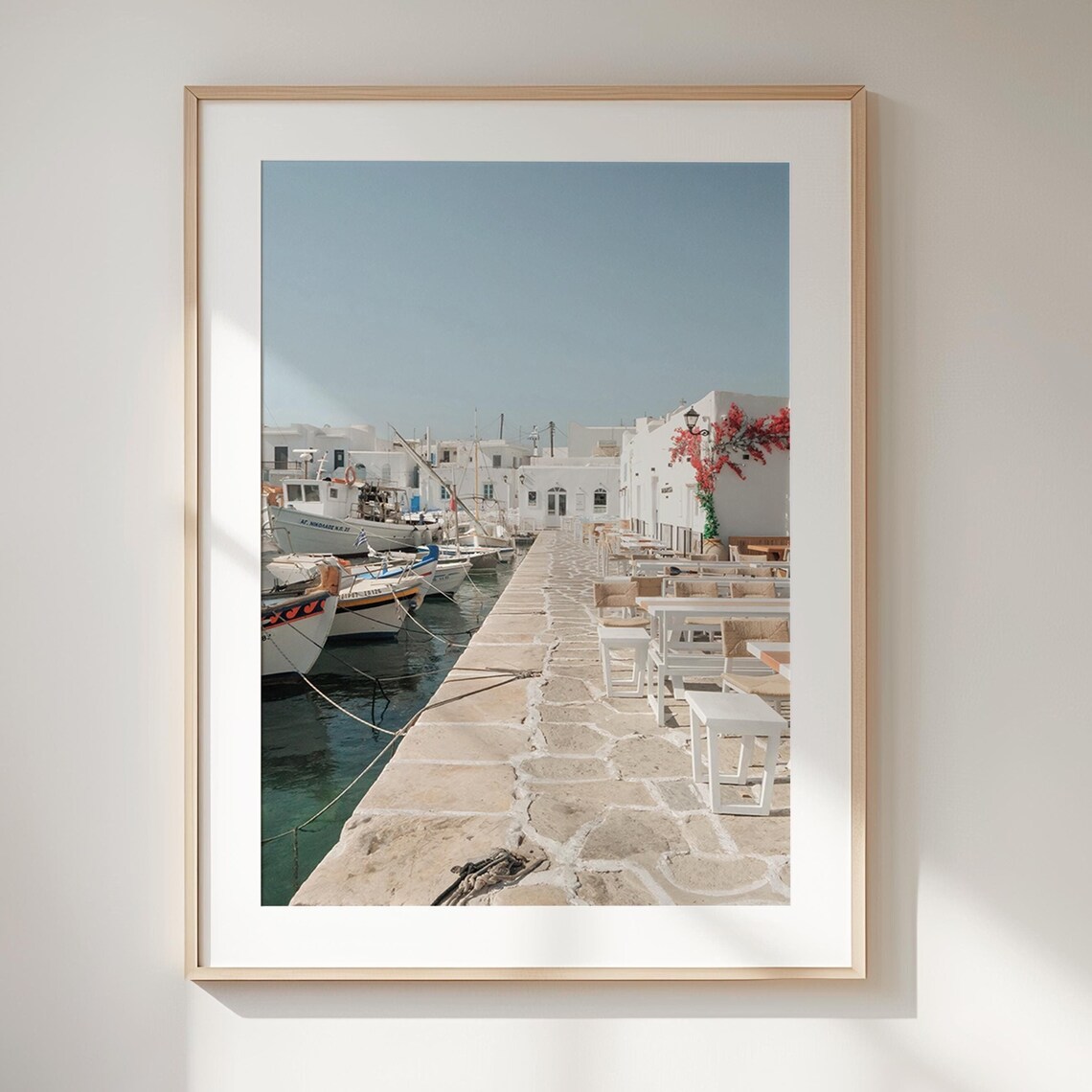 Greek Island Fishing Boats Harbor White Village Coastal Poster