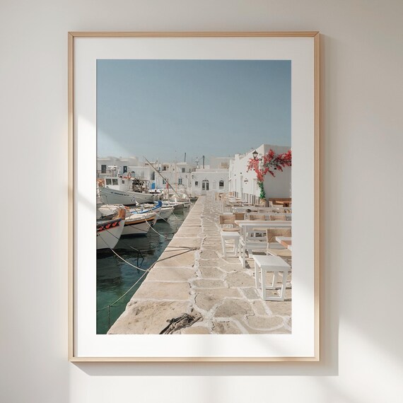 Greek Island Fishing Boats Harbor White Village Coastal Poster