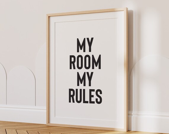 My Room My Rules Funny Black And White Kids Bedroom Decor Poster
