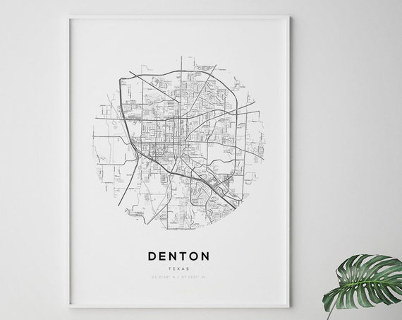 Denton Map Print Texas College Music Town Poster
