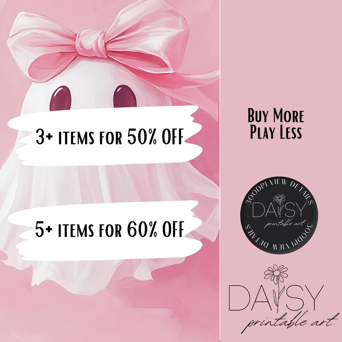 Pink Bow Ghost Halloween Wall Art, Cute Y2K Decor - Image 3