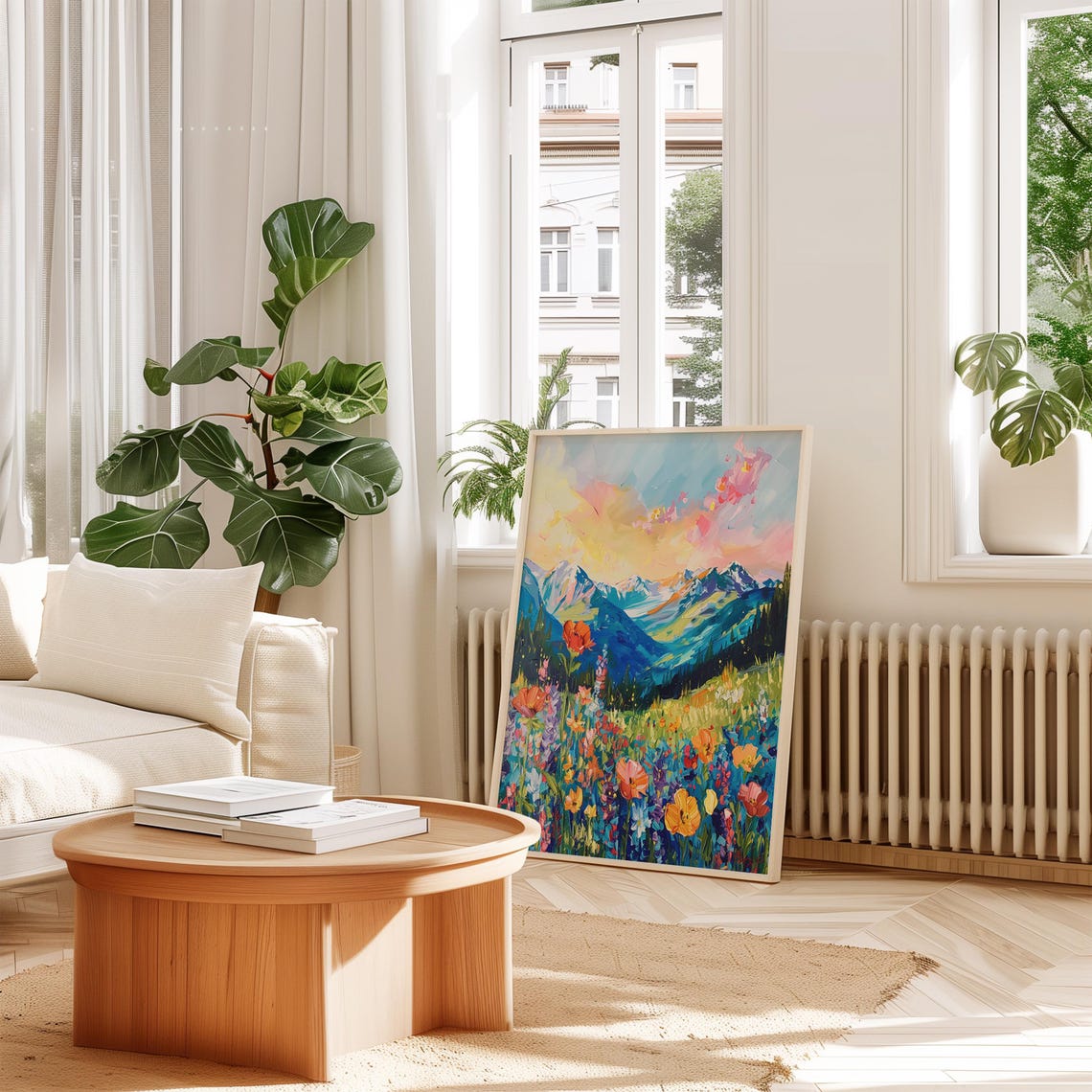 Colorful Mountain Wildflower Meadow Impasto Landscape Art Poster - Image 3