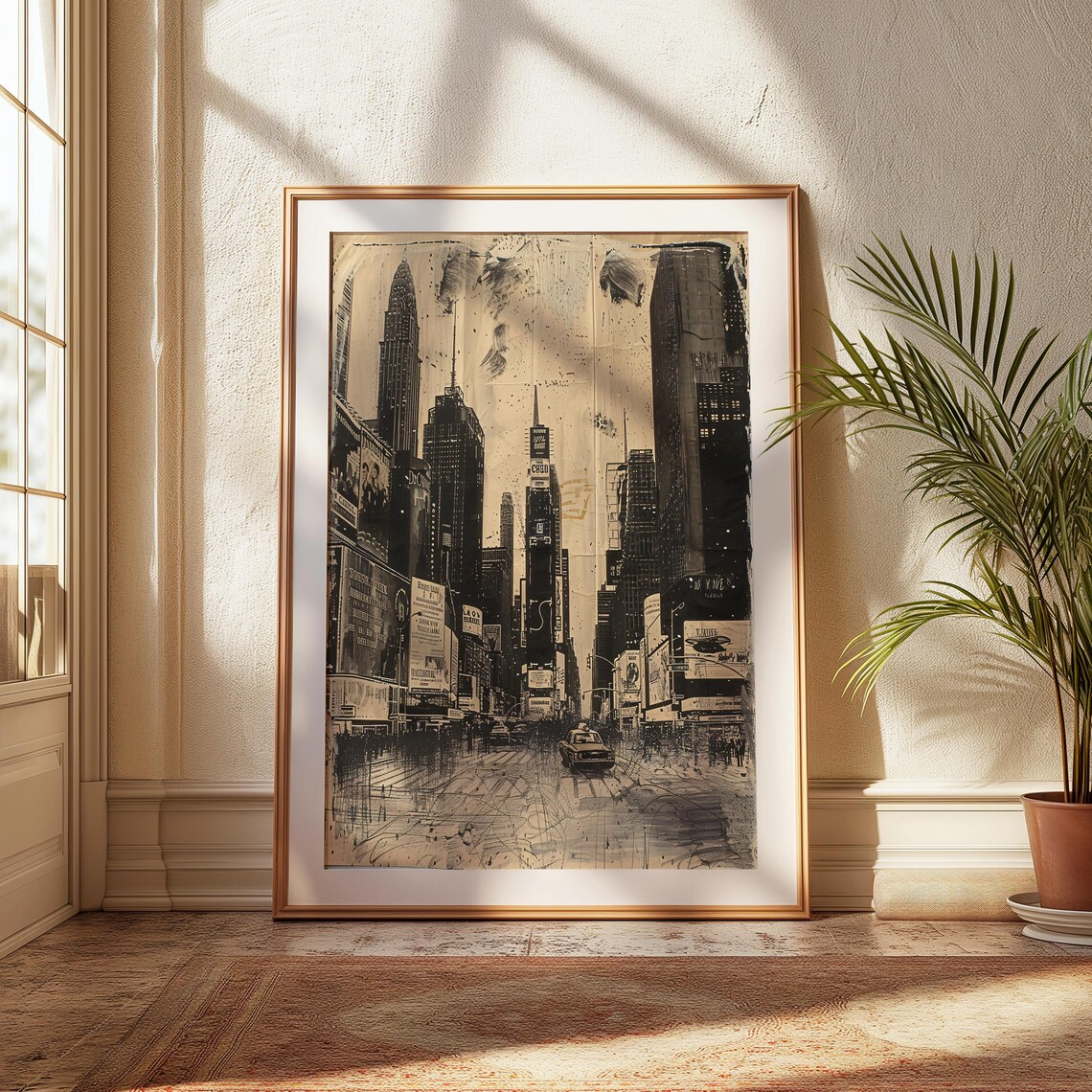 Times Square New York City Vintage Black and White Ink Sketch Poster - Image 3