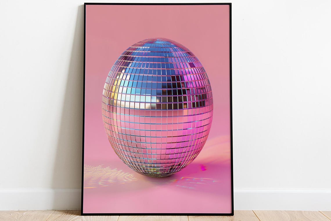 Disco Ball Wall Art Wall Art Vivid Bold Dopamine Botanical Picture Disco Ball Maximalist Oil Painting Living Room Print Y2k - Image 2