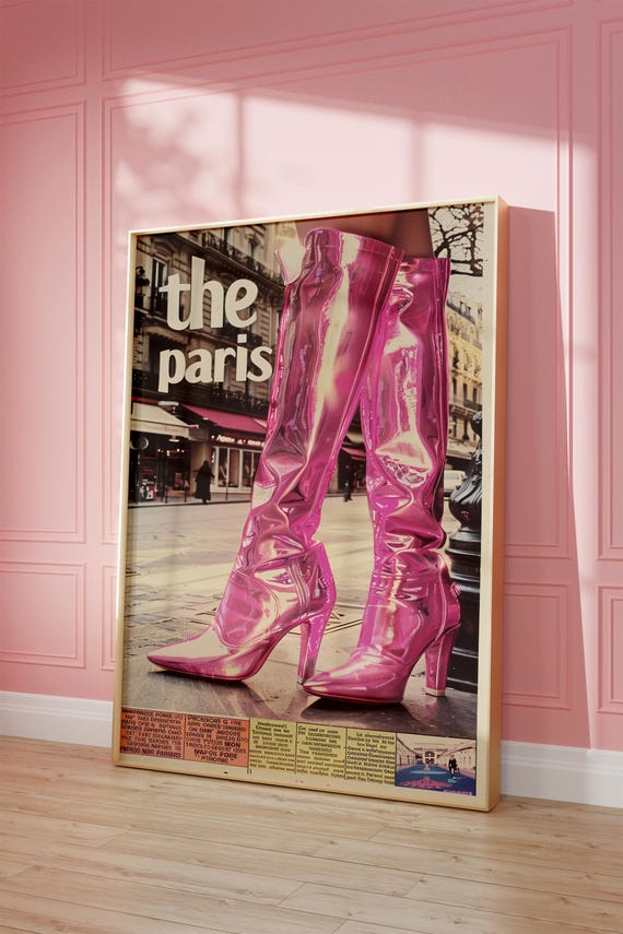 Trendy Retro Print Preppy Room Decor Fashion Poster Magazine Cover Feminist Wall Poster Retro Vintage Bar Pink Boots Wall Art Vintage Bar