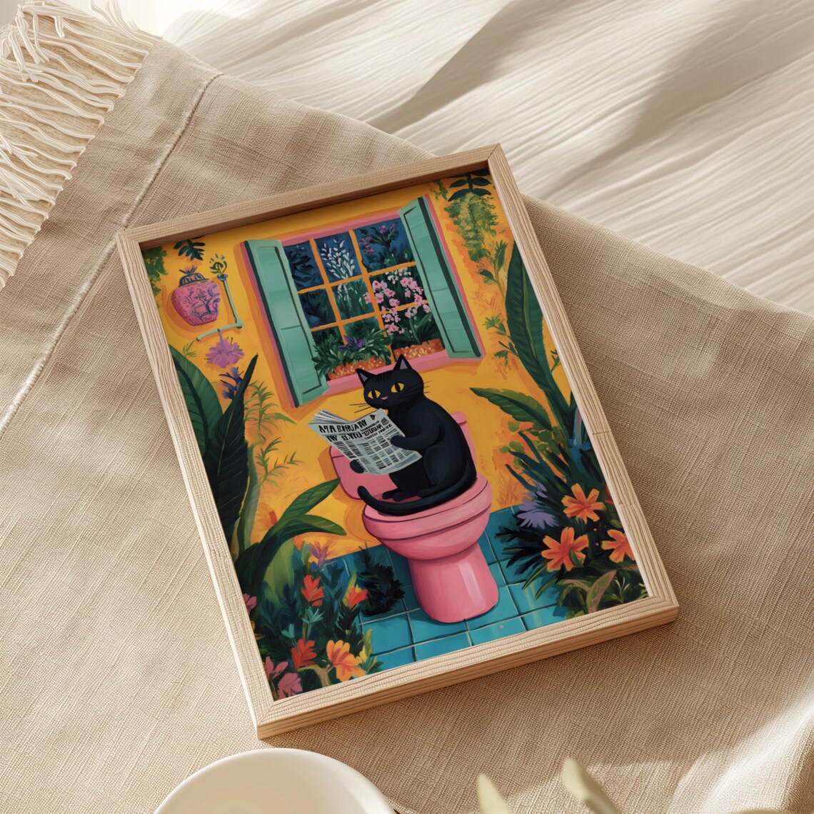 Black Cat on Toilet, Funny Bathroom Wall Art Print - Image 2