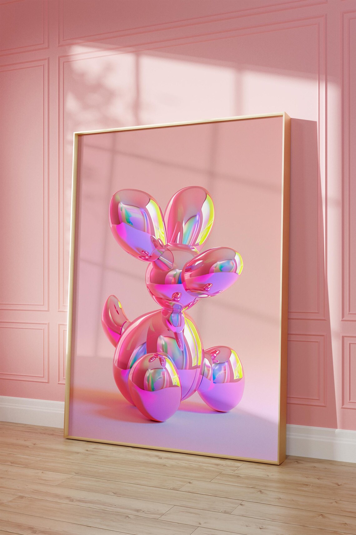 Iridescent Pink Balloon Dog Sculpture Preppy Dopamine Decor Art Poster