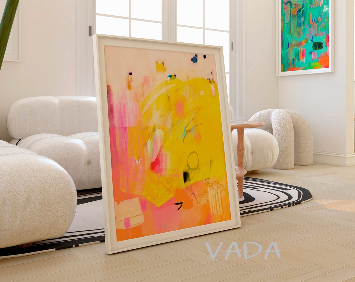 Abstract Yellow and Pink Painting Wall Art Print - Image 6