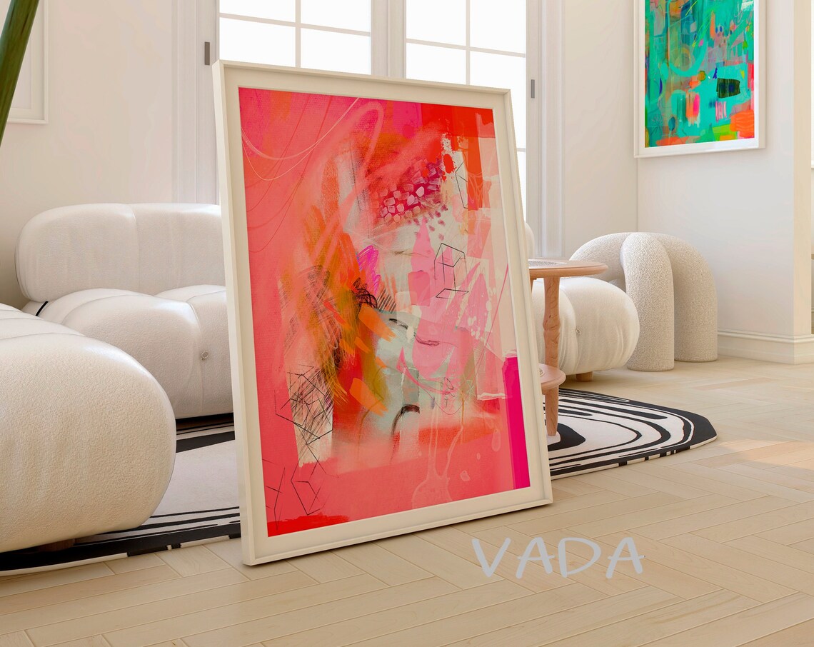 Hot Pink and Orange Abstract Painting Art Print