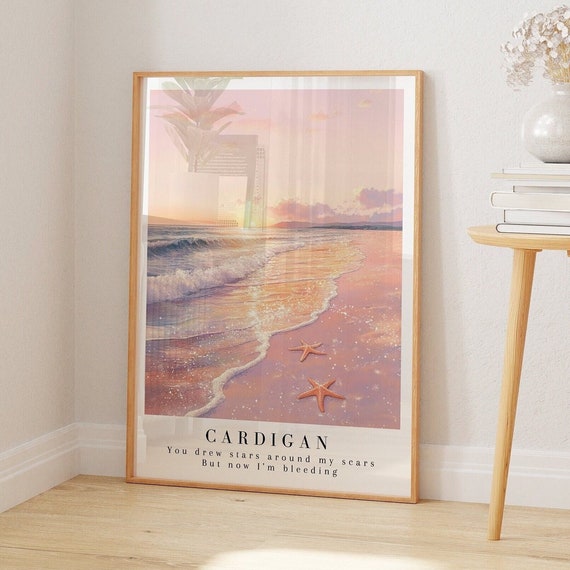 Cardigan Folklore Album Watercolor Sunset Beach Art Print