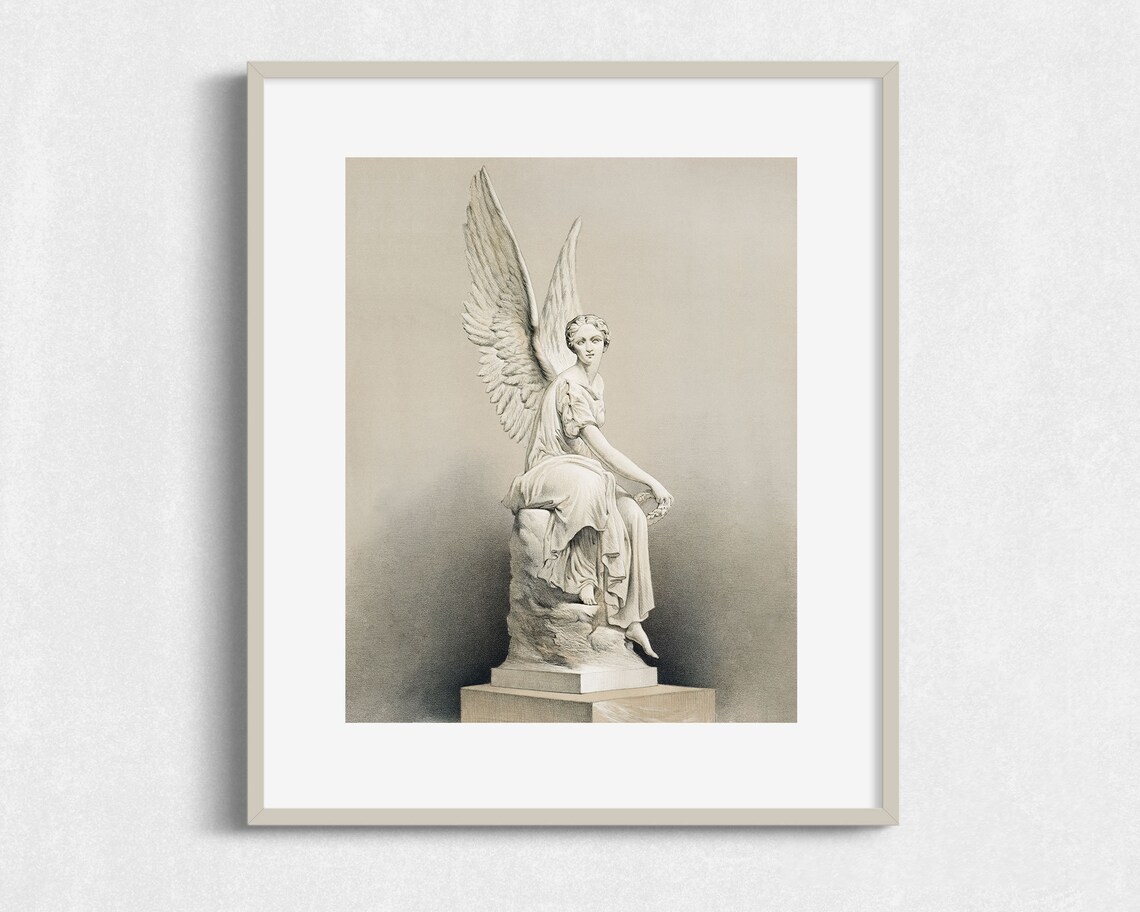 Vintage Roman Bust Statue Angel Gallery Art Print - Image 2