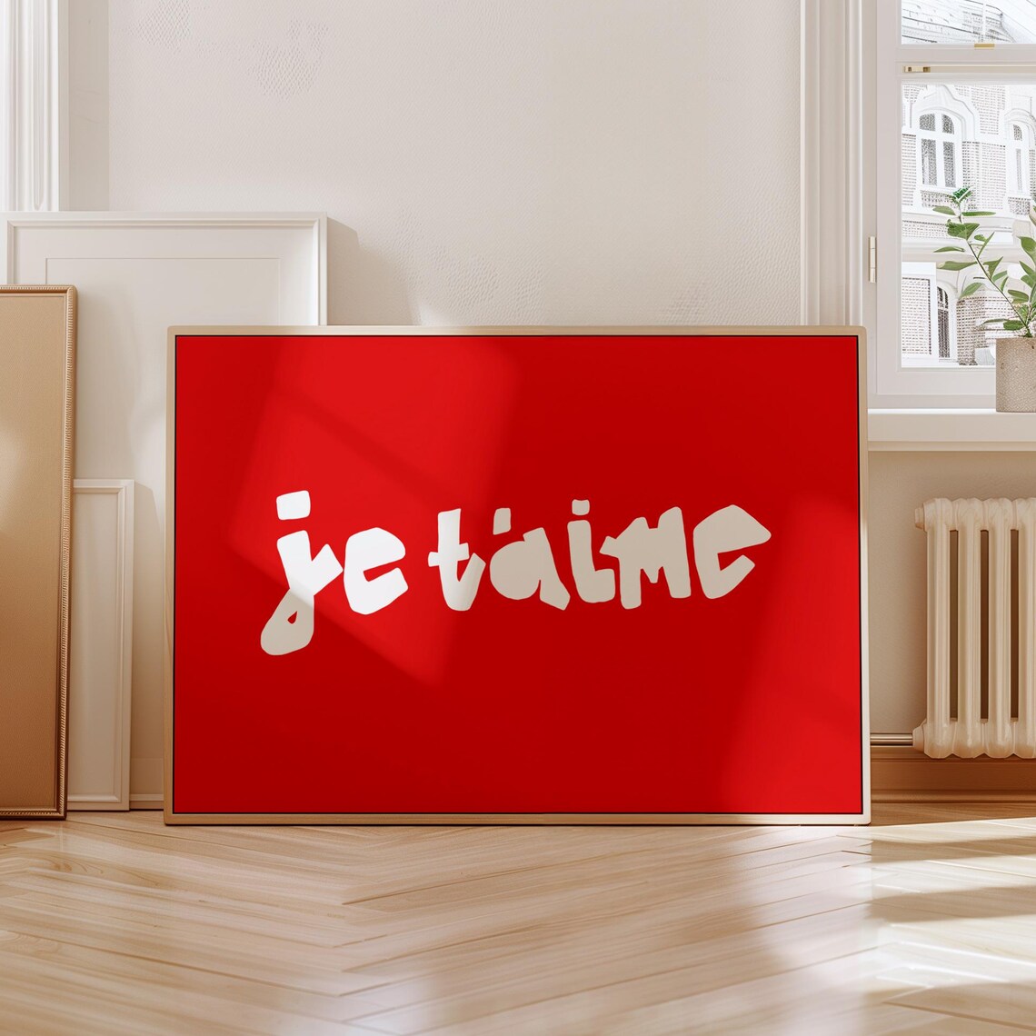 Je Taime French I Love You Quote Red Bold Typography Wall Art