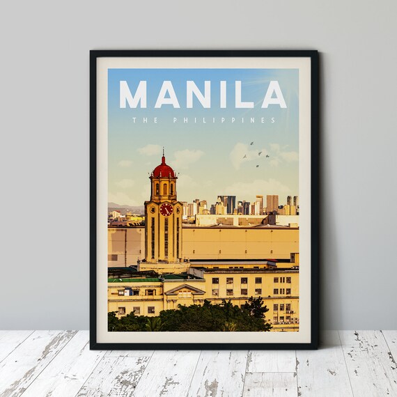 Manila Travel Poster Wall Art Philippines Print Home Decor Skyline Painting Map
