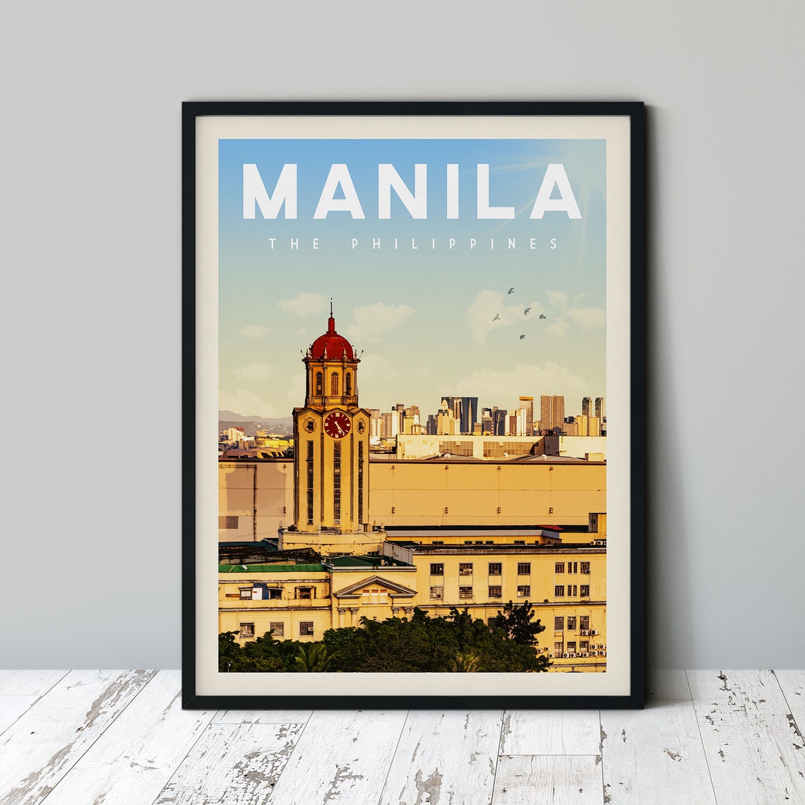 Manila Philippines City Hall Clock Tower Vintage Travel Poster
