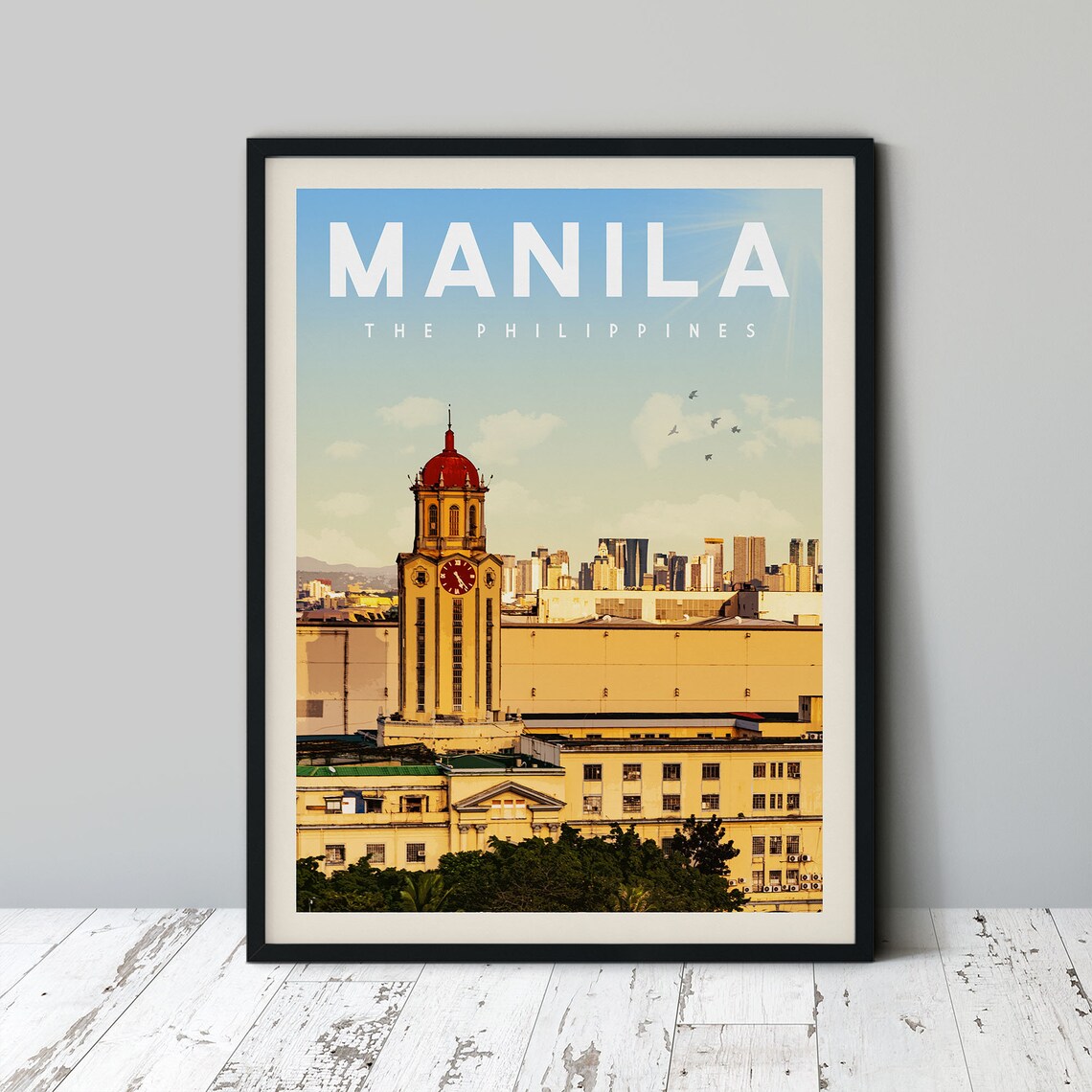 Manila Travel Poster Wall Art Philippines Print Home Decor Skyline Painting Map