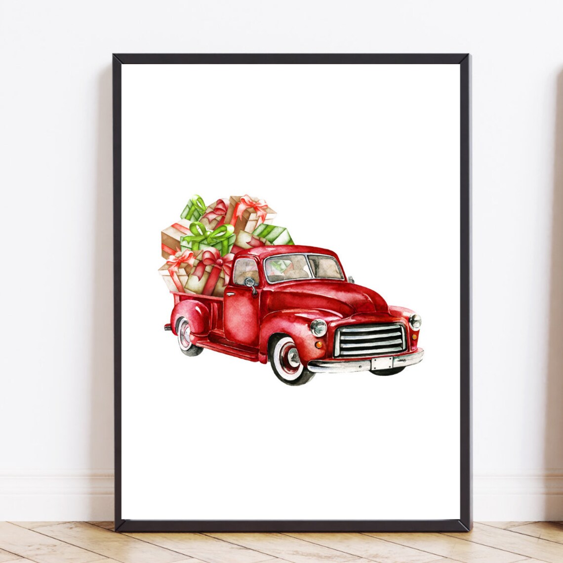 Red Truck Christmas Print Christmas Printabl Retro Car New Year Decoration Rustic Christmas Wall Art Holiday Wall Art Christmas Truck Print - Image 2