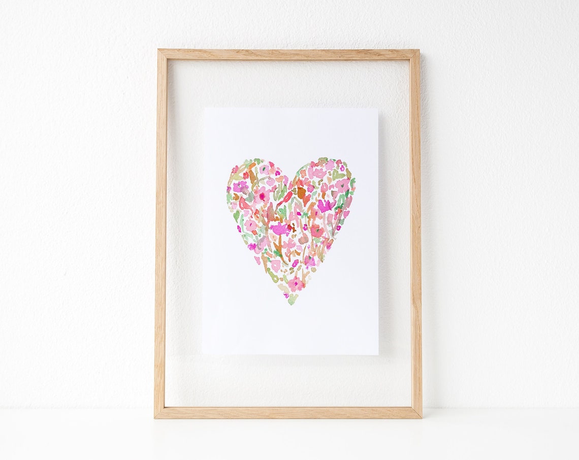 Pink Floral Watercolor Heart Romantic Valentines Day Art Poster - Image 4