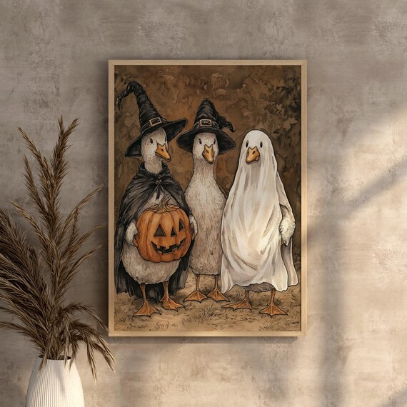 Halloween Goose Art Print Witch Jackolantern