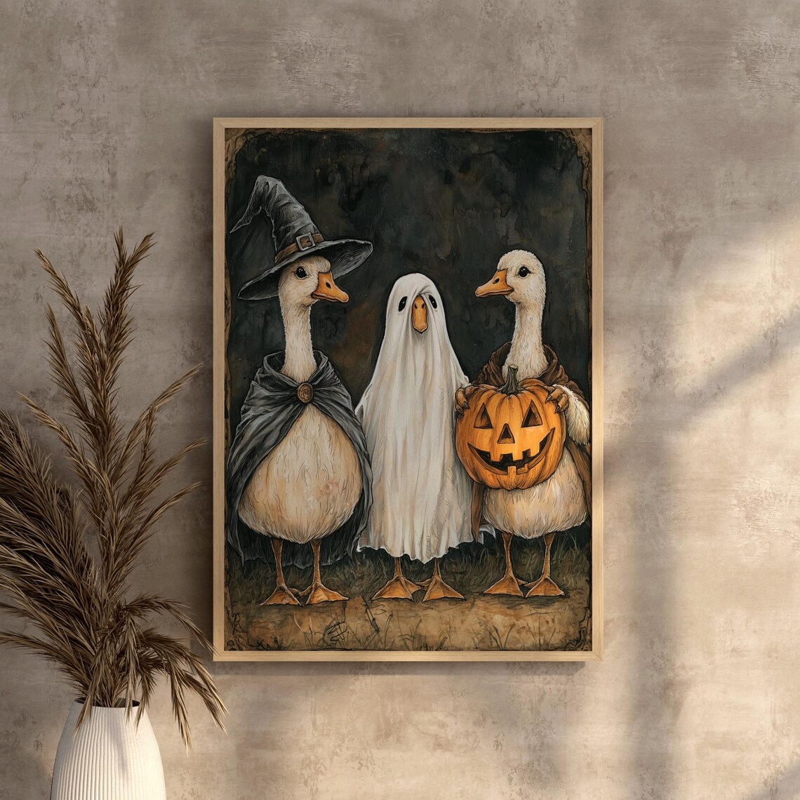 Halloween Goose Art Print Witch Pumpkin