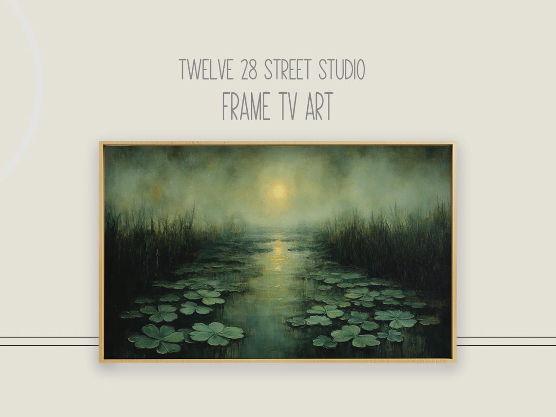 St Patricks Day Moonlit Pond Lily Pads Moon Reflection Mystical Poster