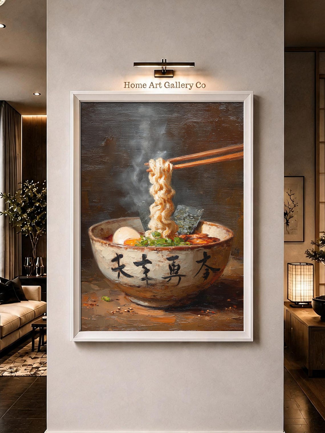 Steaming Ramen Bowl Soft Egg Nori Scallions Impasto Kitchen Art Poster