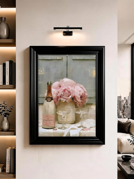 Blush Champagne Peonies French Country Kitchen Wall Art Print