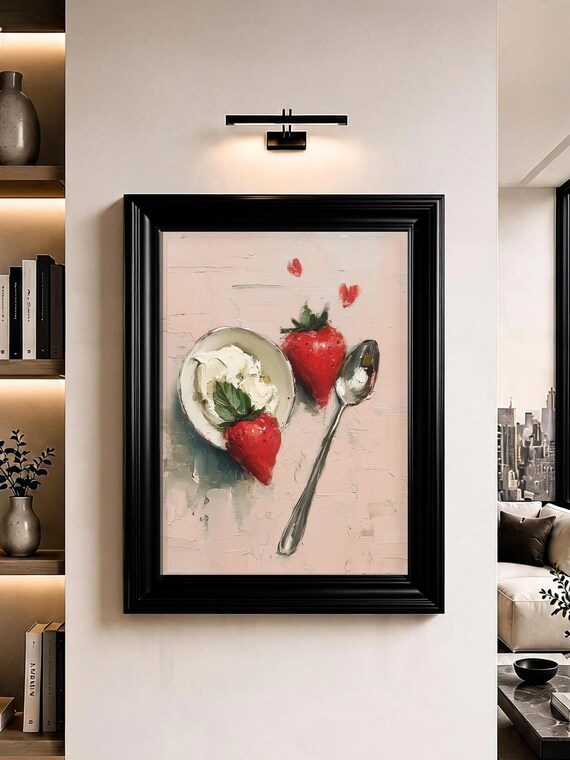 Strawberry Wall Art Strawberries Cream Kitchen Oil Painting Print