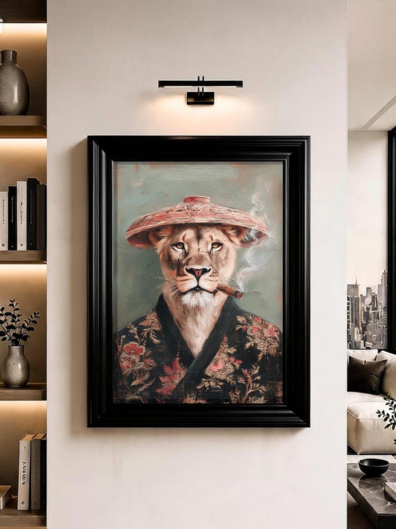 Japanese Lion Wall Art Samurai Oil Painting Fine Print