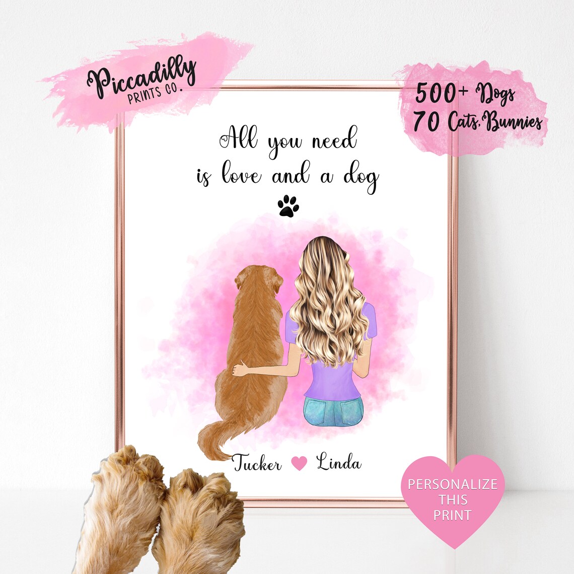 Personalised Dog Owner Portrait Christmas Gift Print