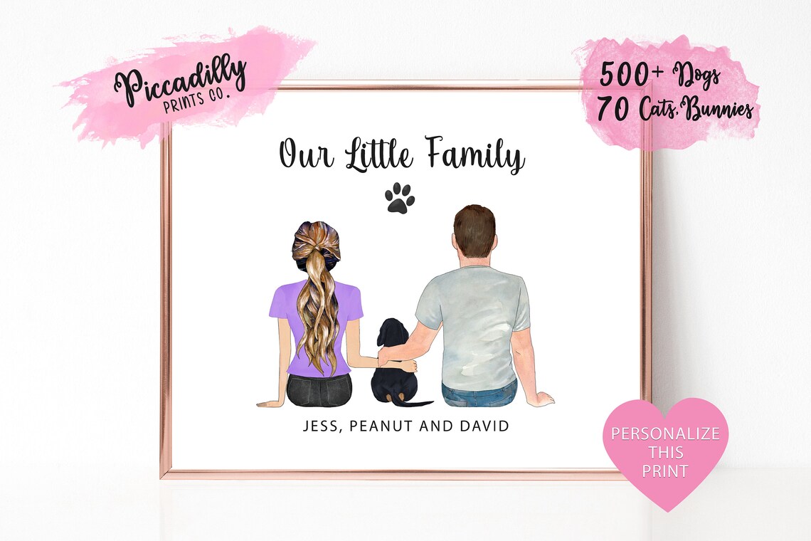Custom Family Pet Portrait, Personalized Memorial Print