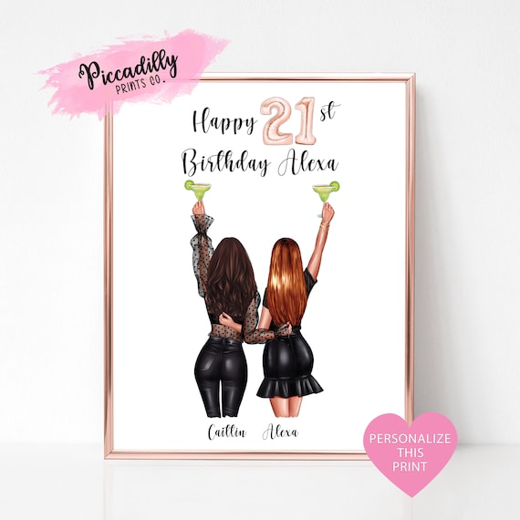 Happy 21st Birthday Best Friend Girls Night Cocktail Party Custom Poster