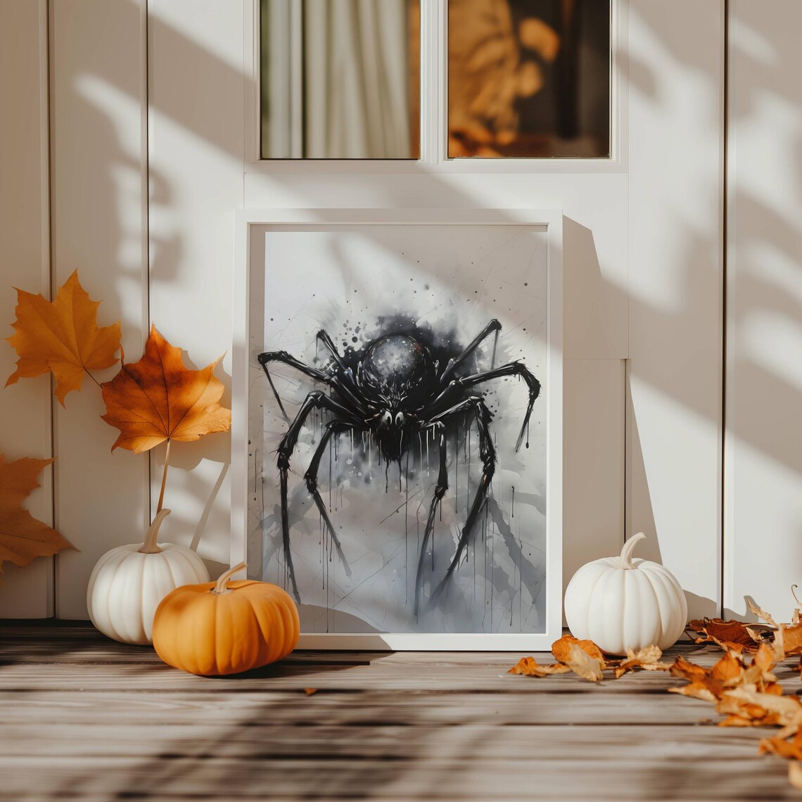 Giant Black Spider Ink Watercolor Halloween Creepy Minimalist Poster - Image 2