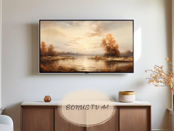 Misty Autumn Lake With Golden Trees And Birds Vintage Poster