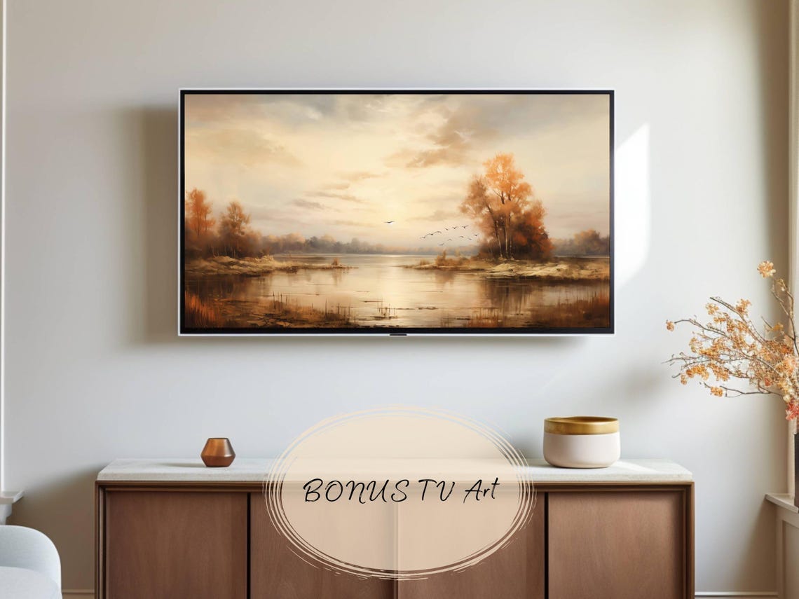 Misty Autumn Lake With Golden Trees And Birds Vintage Poster