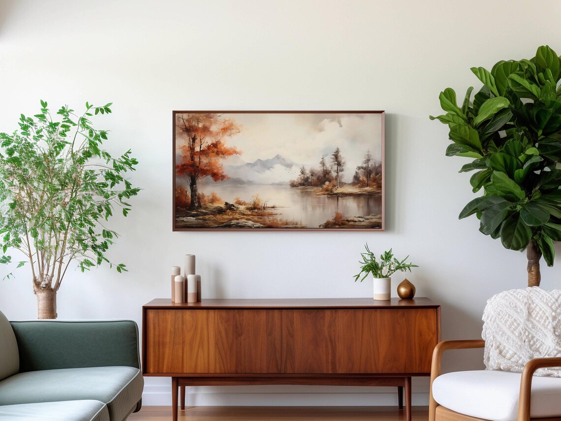 Misty Autumn Lake with Soft Morning Light and Calm Water Wall Art - Image 2