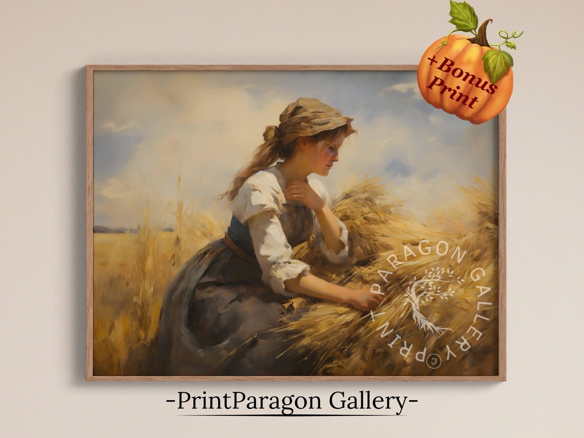Woman Resting in a Golden Wheat Field at Harvest Time Wall Art