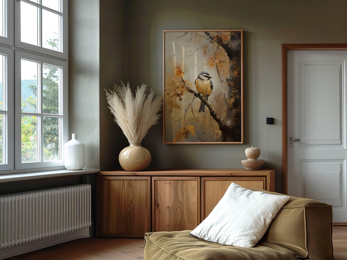 Fall Tree Bird Art Print, Rustic Autumn Landscape - Image 2