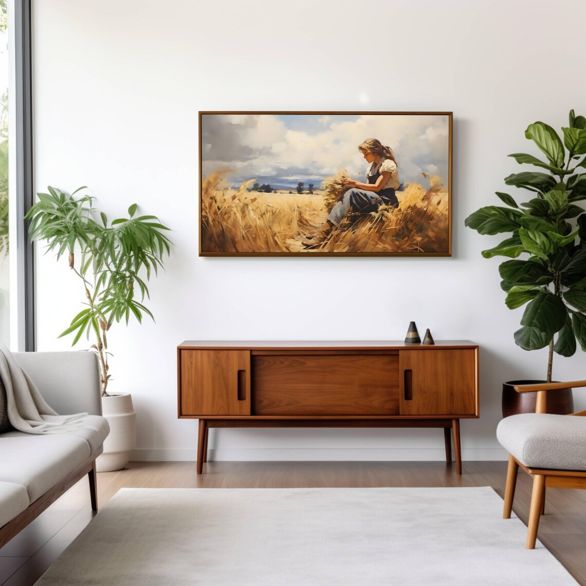 Woman Resting In Wheat Field Tying Sheaves Vintage Harvest Poster - Image 2