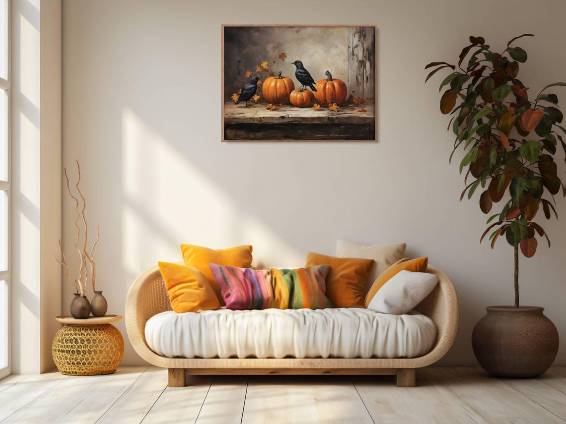 Black Ravens With Pumpkins And Maple Leaves Autumn Still Life Poster - Image 2