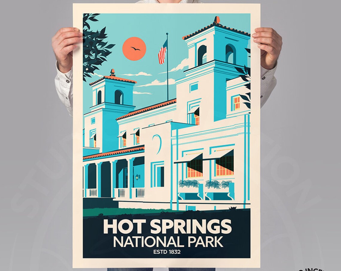 Hot Springs National Park Travel Poster, Bathhouse Row - Image 3
