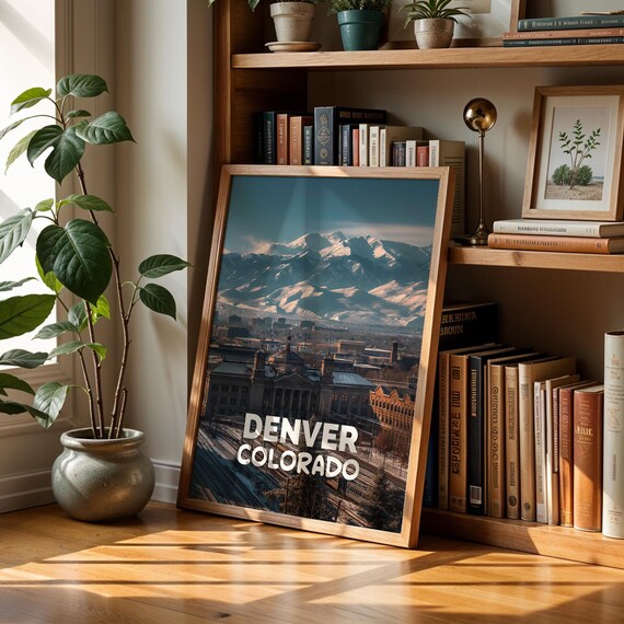 Denver Union Station Print Colorado Mountain Cityscape Wall Art