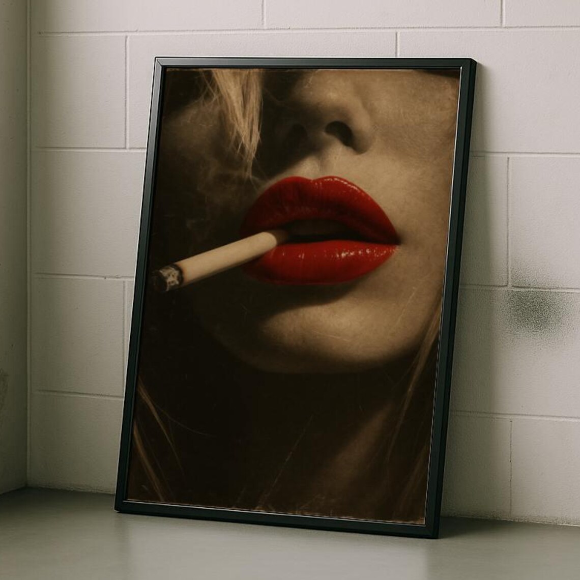 Retro Glamorous Red Lips Cigarette Vintage Photography Portrait Poster