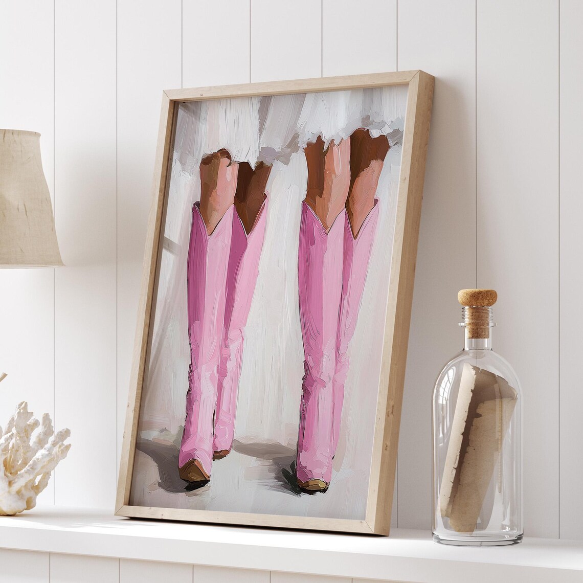 Pink Cowgirl Boots Western Chic Brushstroke Oil Painting Poster - Image 5