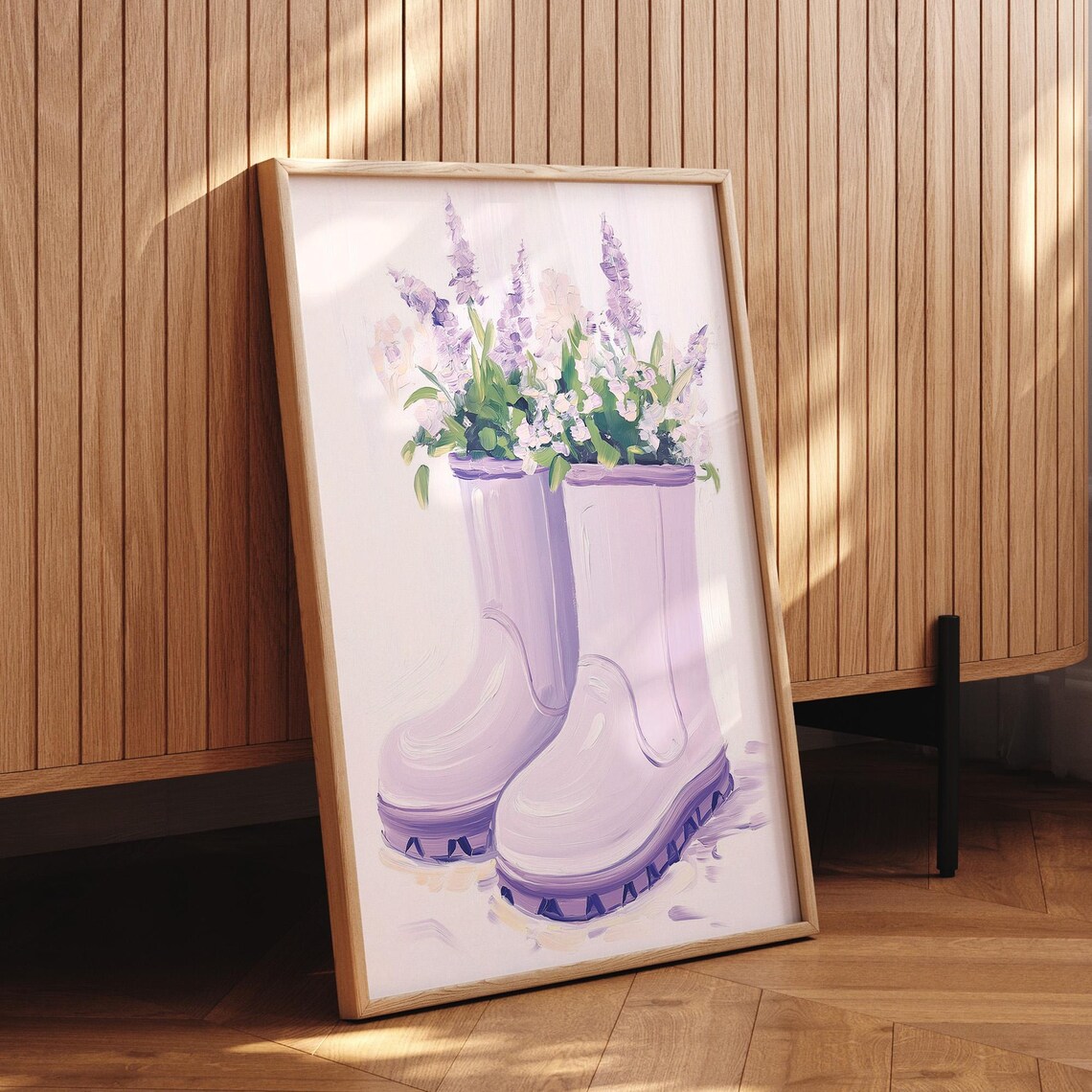 Purple Rain Boots with Lavender Flowers Watercolor Poster Charm - Image 3