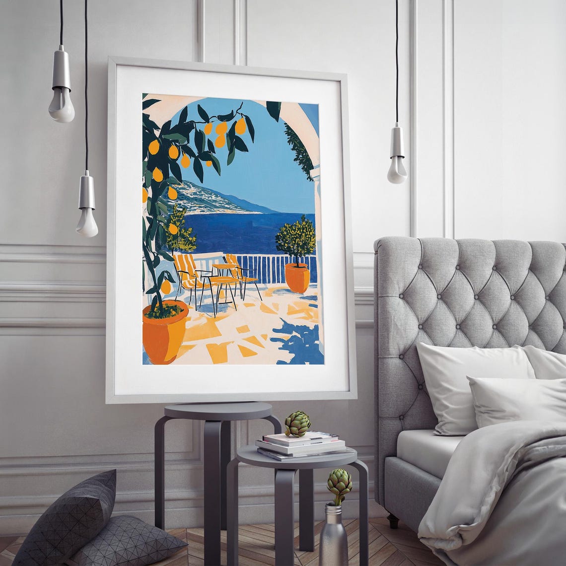 Mediterranean Lemon Tree Terrace Poster Blue Coast Summer Art - Image 4