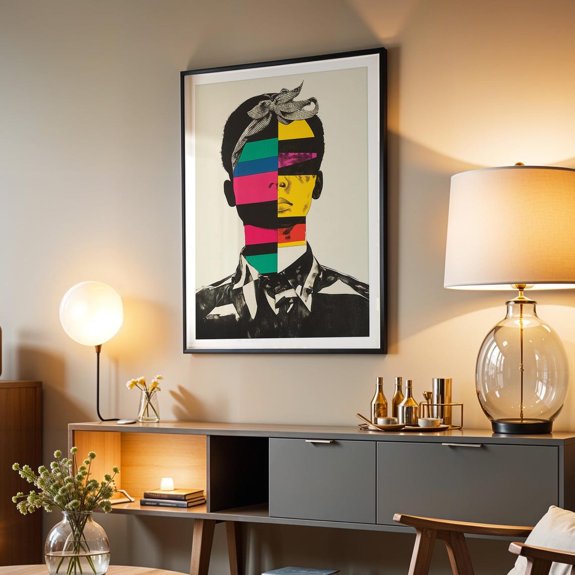 Colorful Abstract Split Face Portrait Collage Poster Pop Art Style - Image 2