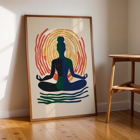 Meditating Silhouette With Rainbow Sun Halo Beautiful Zen Art Poster