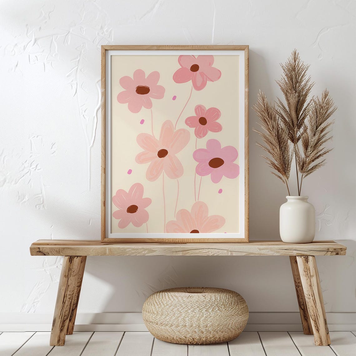 Pink Minimalist Daisy Flowers Poster Soft Modern Botanical Decor - Image 3